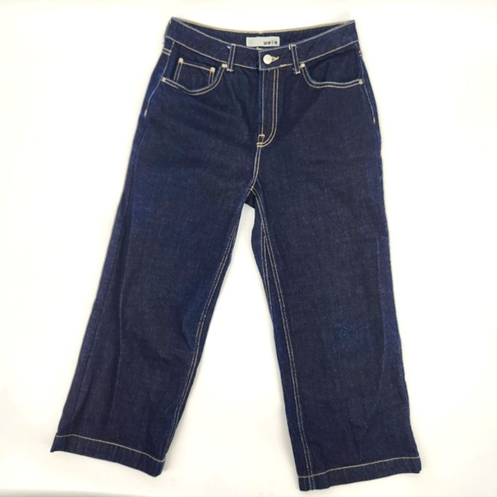 Topshop Moto High Rise Wide Leg Denim Jeans Womens 30W L32 Dark Blue Wash